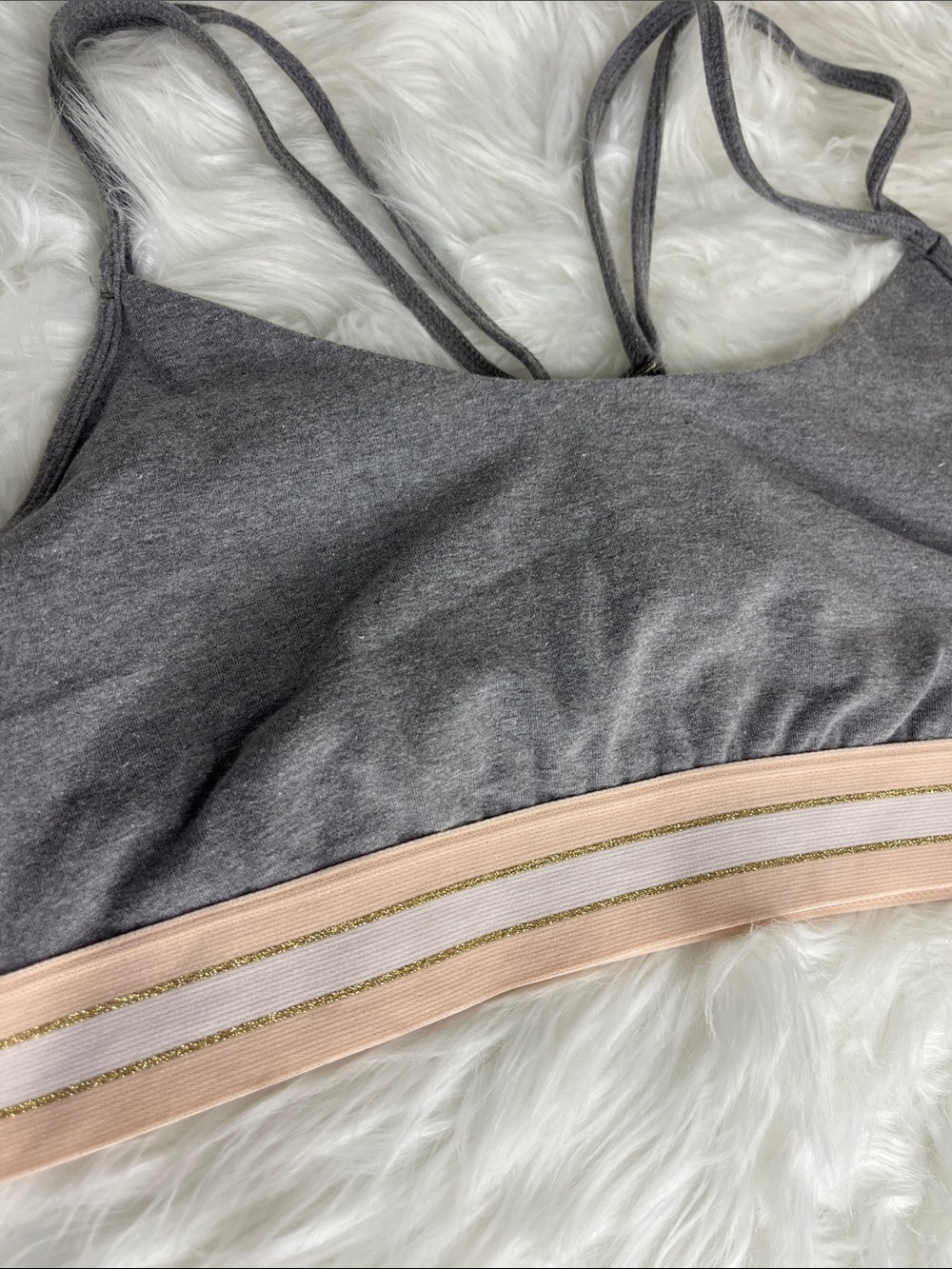 Old Navy Gray Bralette with Blush & Gold Stripe Band